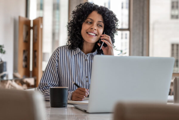 Lady on phone working from home