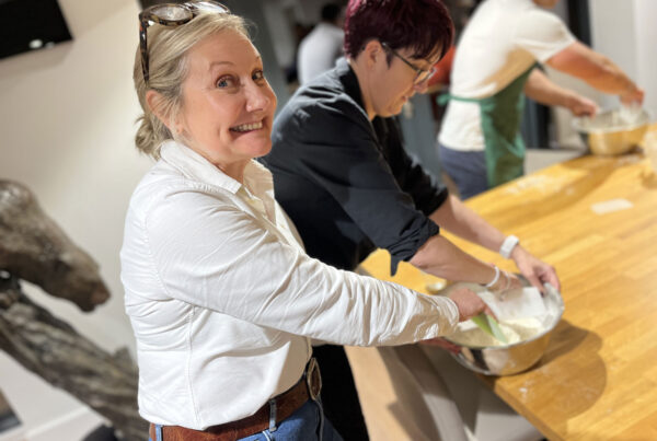 Linda Rafferty making pizza dough
