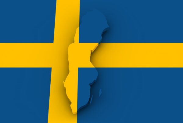 Sweden flag with Sweden map CGI