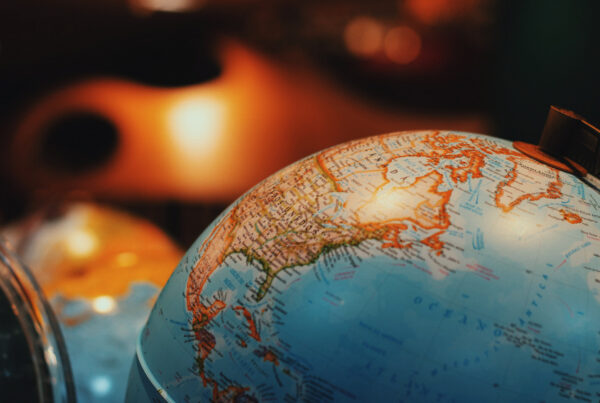 Close up on a globe featuring North America