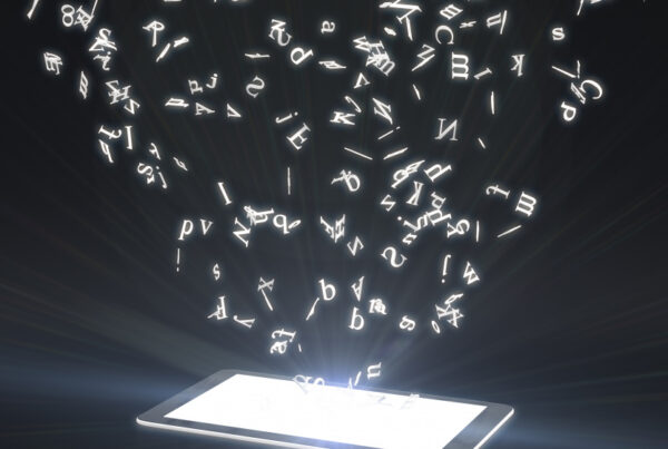 Table with a graphic of letters flying out