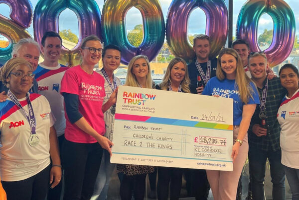 K2 team with Rainbow Trust presenting cheque